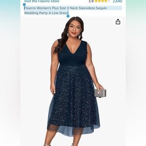 Floerns Women's Plus Size V Neck Sleeveless Sequin Wedding Party A Line Dress